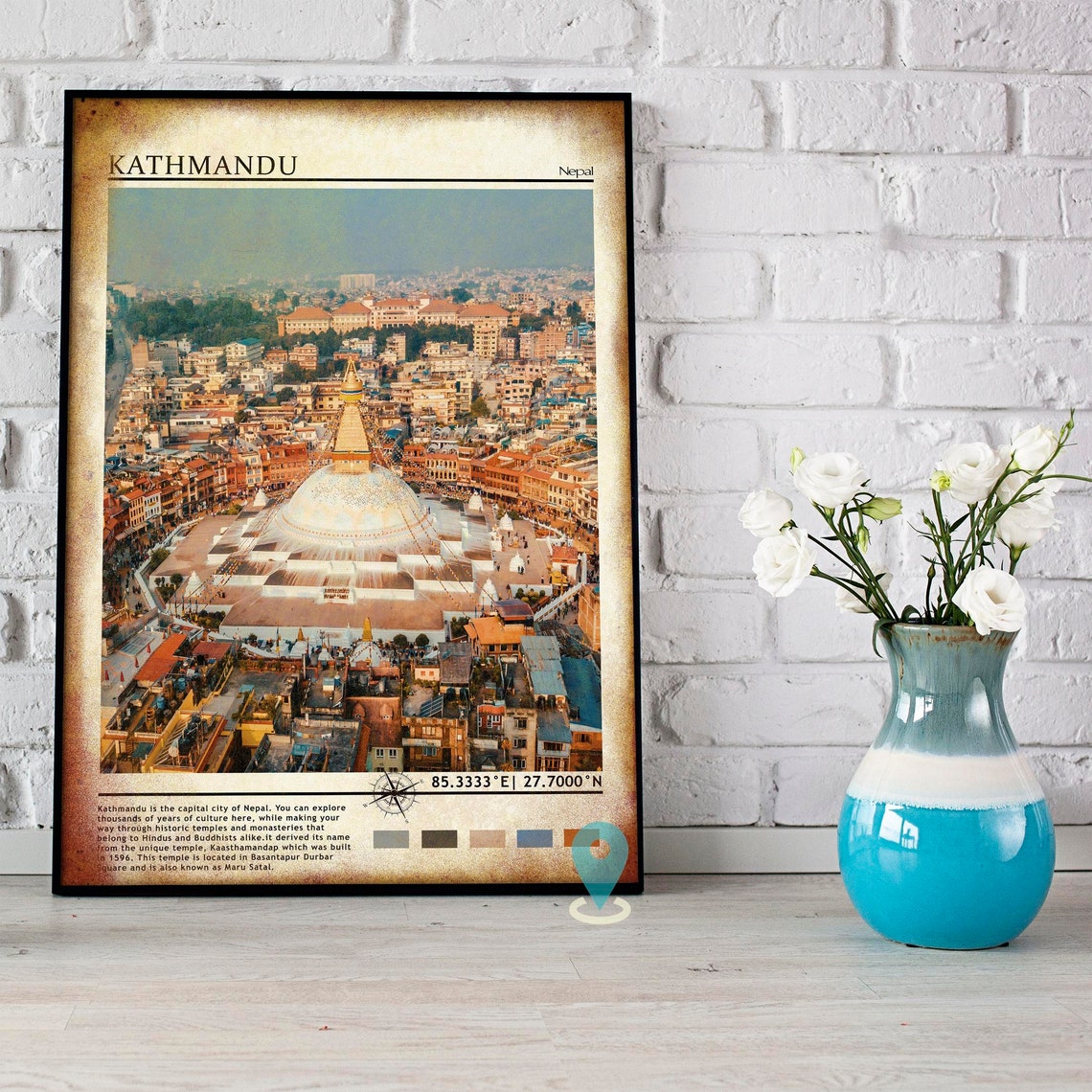 Kathmandu Nepal Boudhanath Stupa Aerial City View Travel Print - Image 5