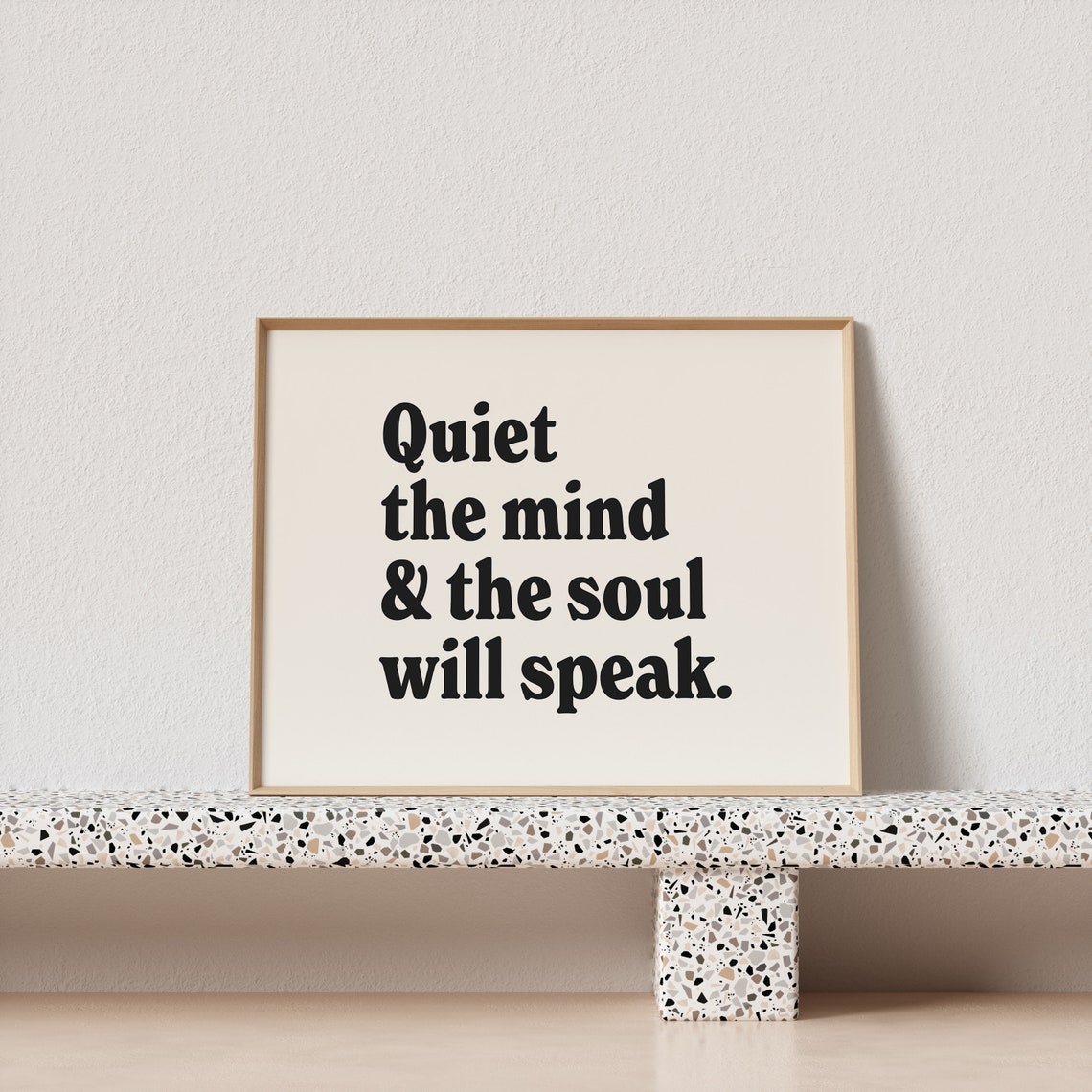 Quiet The Mind Soul Will Speak Typography Poster Cream Horizontal Art - Image 3