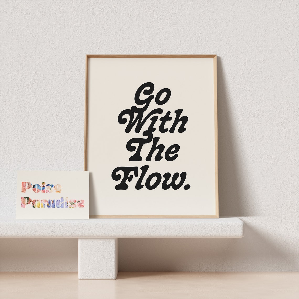 Go With The Flow Retro Script Typography Black Cream Relaxed Poster - Image 3