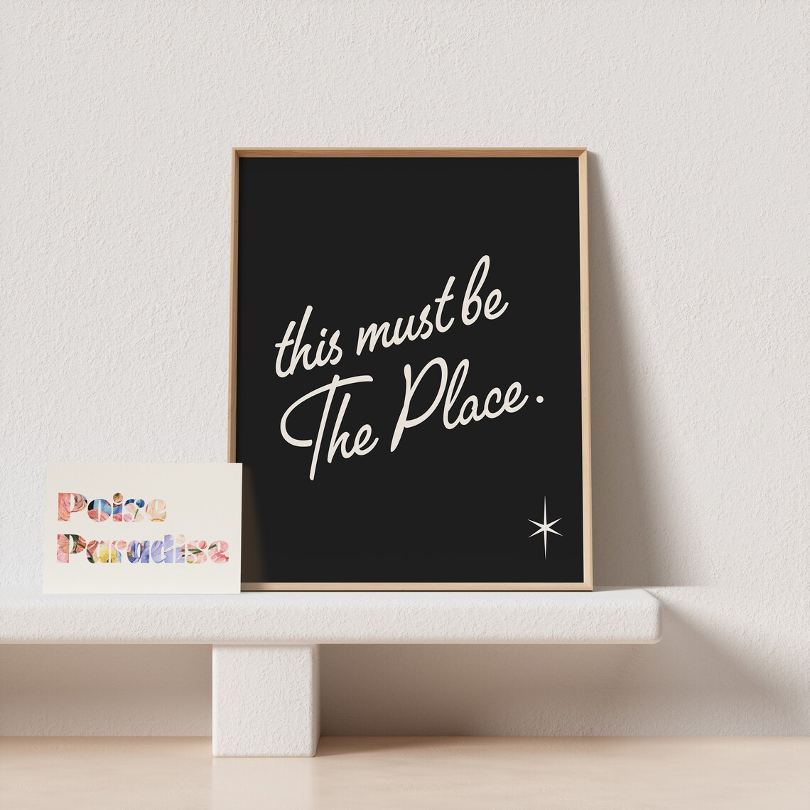 This Must Be The Place Cream Script Black Vintage Star Poster - Image 4