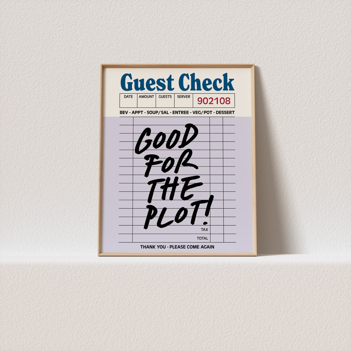 Good for the Plot Retro Diner Guest Check Receipt Art Poster