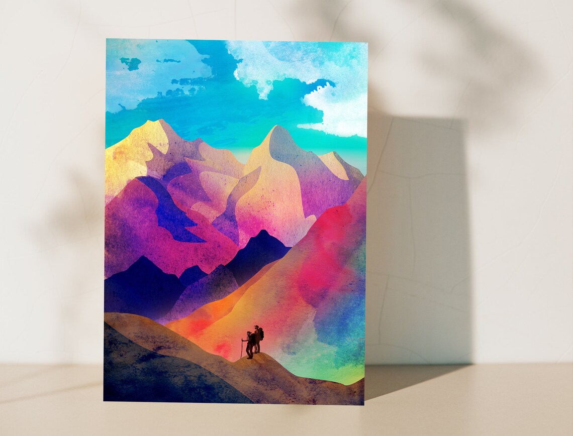 Hiking Couple Art Print, Valentine Love Decor - Image 2
