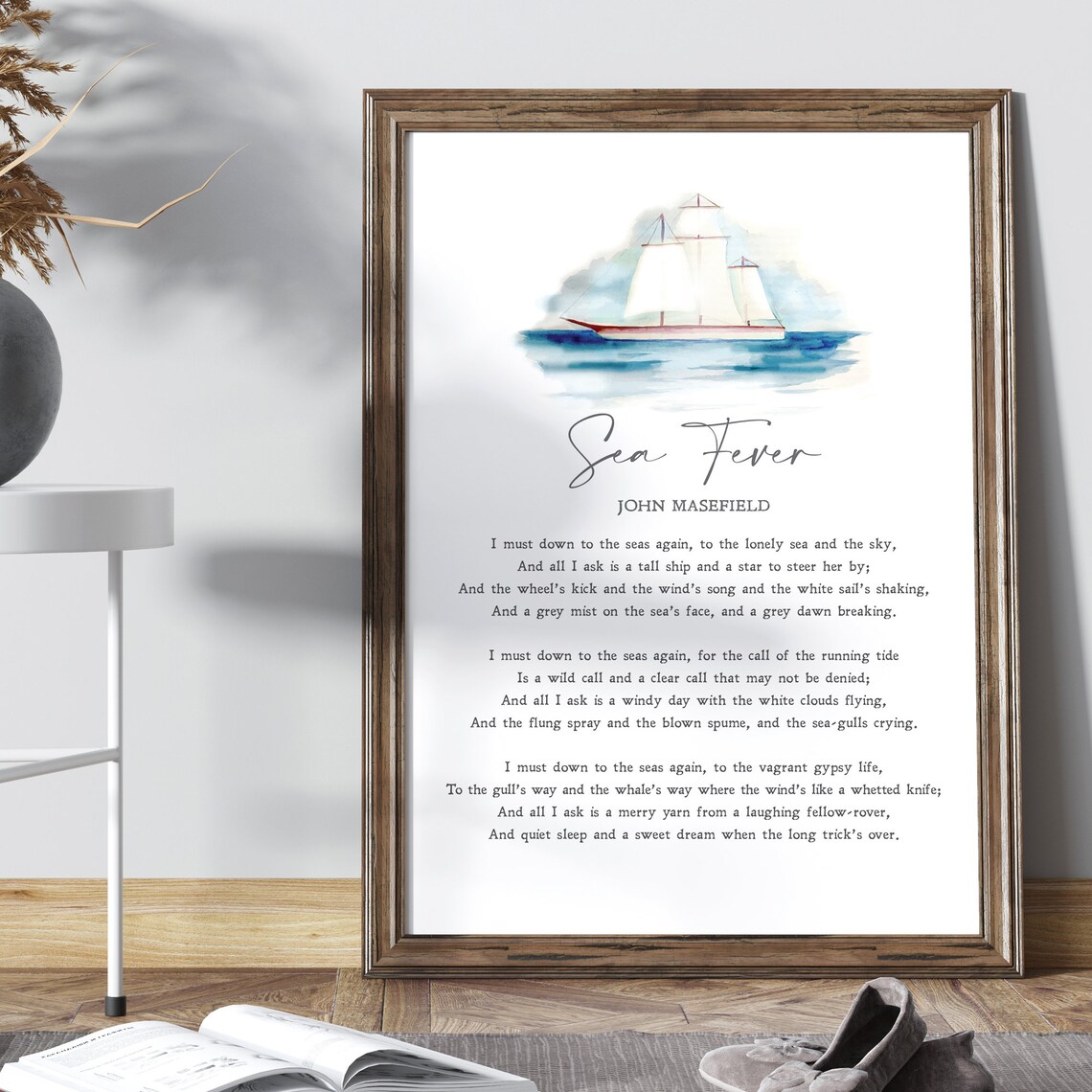 John Masefield Sea Fever Poem Sailboat Watercolor Quote Poster - Image 2
