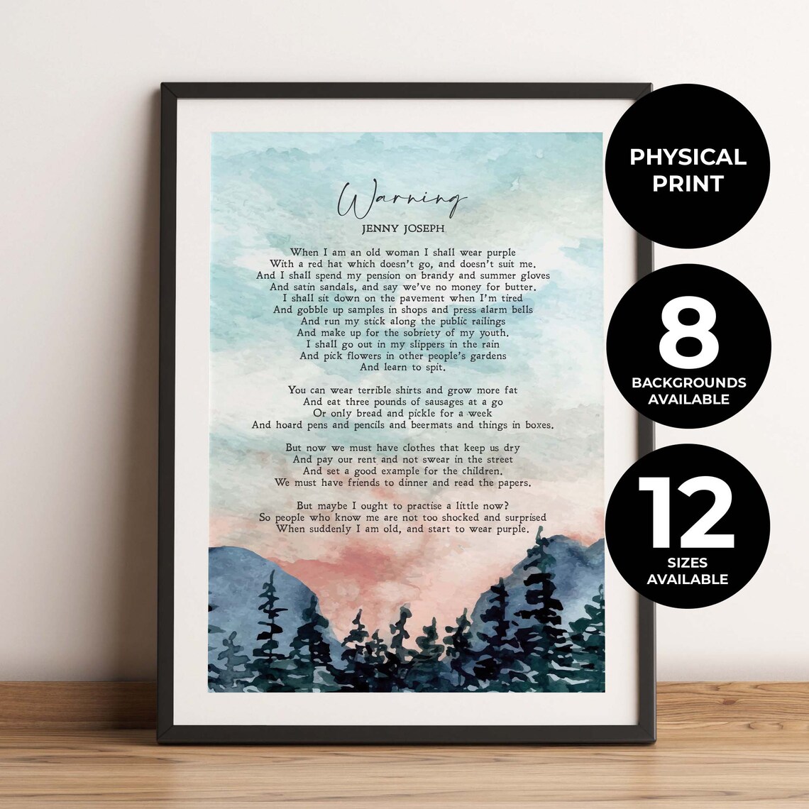 Warning by Jenny Joseph, Minimalist Quote Print
