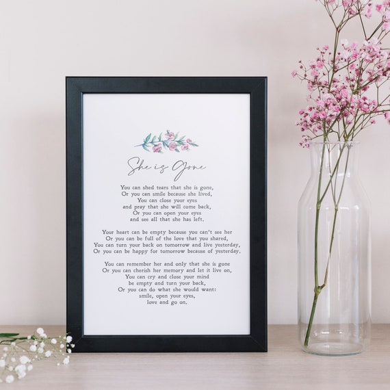 She Is Gone Poem by David Harkins, Bereavement Art Print