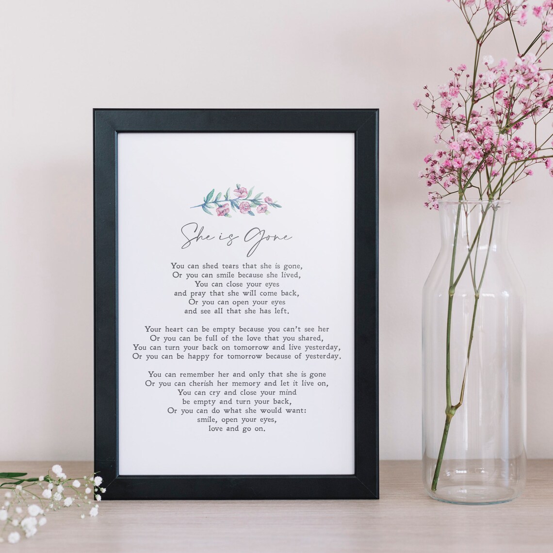 She Is Gone Poem by David Harkins, Bereavement Art Print