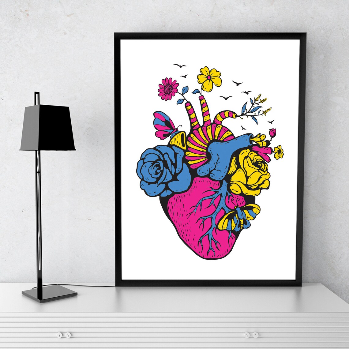Pansexual Pride Heart Flag LGBTQ Anatomical Floral Art Poster - Image 2