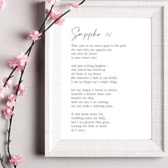 Sappho 31 Love Poem Minimalist Romantic Literary Quote Wall Poster
