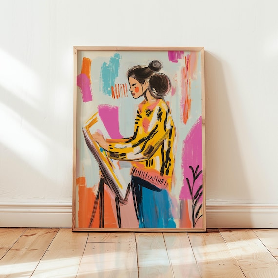 Preppy Room Decor Girly Wall Art Modern Vibrant Soft Girl Abstract Lady In Studio Feminine Poster Fashion