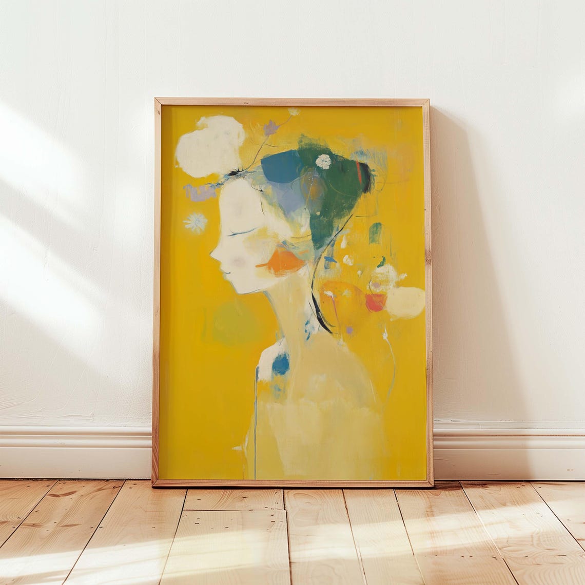 Dreamy Abstract Female Profile in Mustard Yellow Figurative Poster
