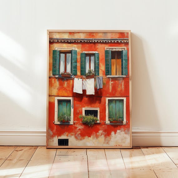 Italian Building Travel Poster, Rustic Mediterranean Decor