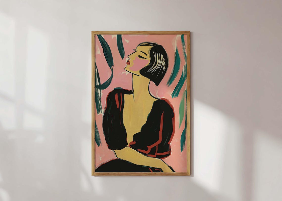 Elegant Woman Profile Pink and Green Abstract Art Portrait Poster