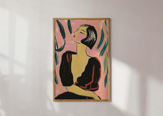 Elegant Woman Profile Pink and Green Abstract Art Portrait Poster
