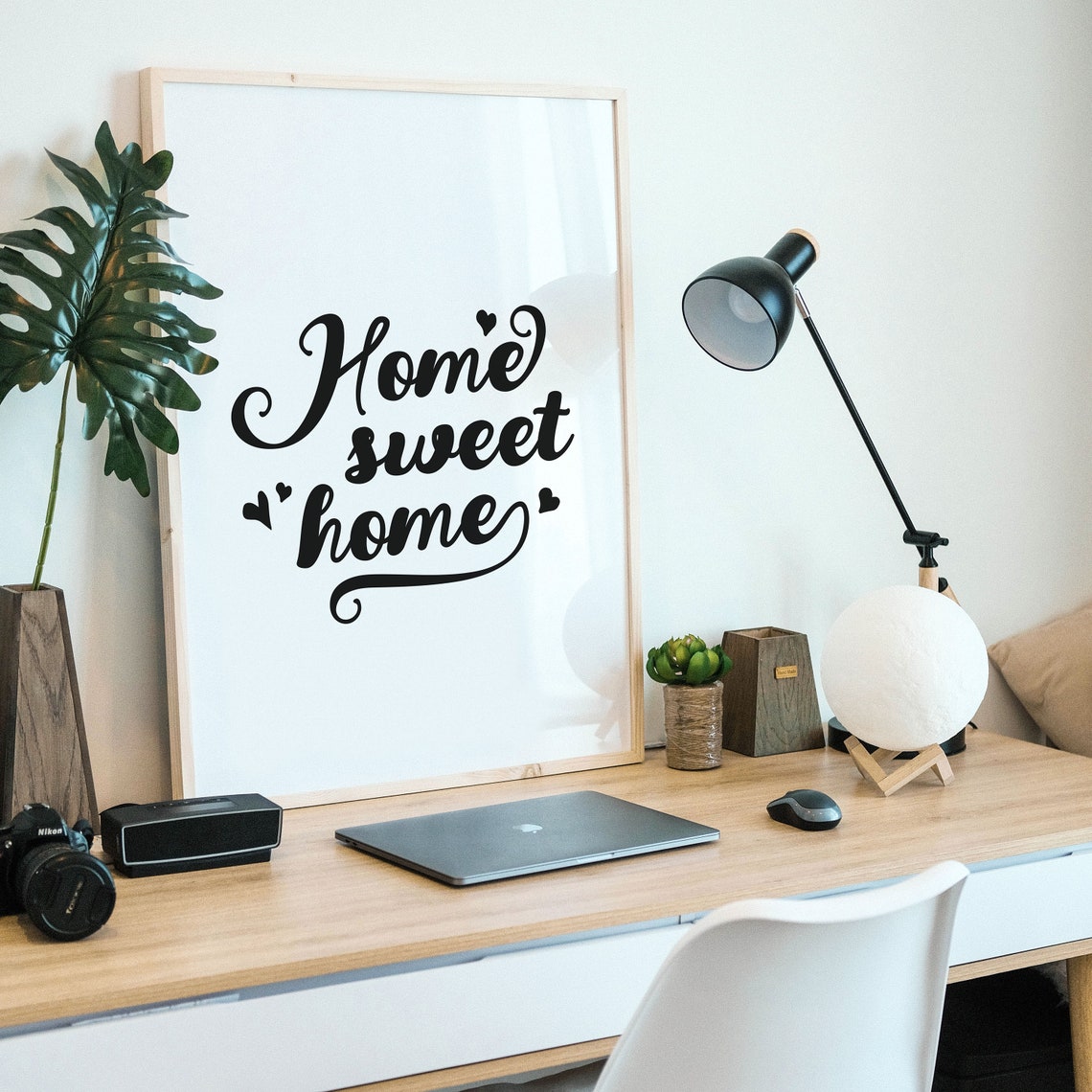 Home Sweet Home Script Calligraphy Hearts White Typography Poster - Image 3