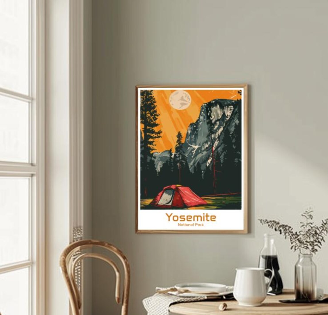 Yosemite National Park Rustic Orange Sky Tent Camping Night Poster - Image 2