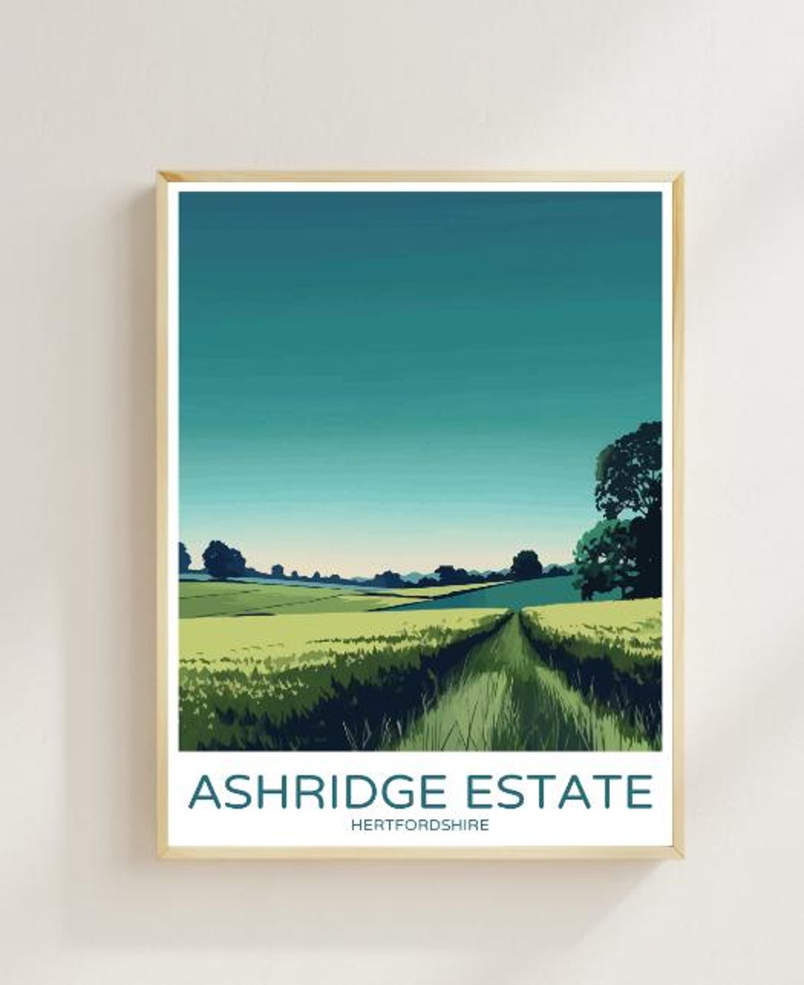 Ashridge Estate Hertfordshire Travel Poster Scenic English Countryside Wall Art Nature Landscape Print British Estate Decor