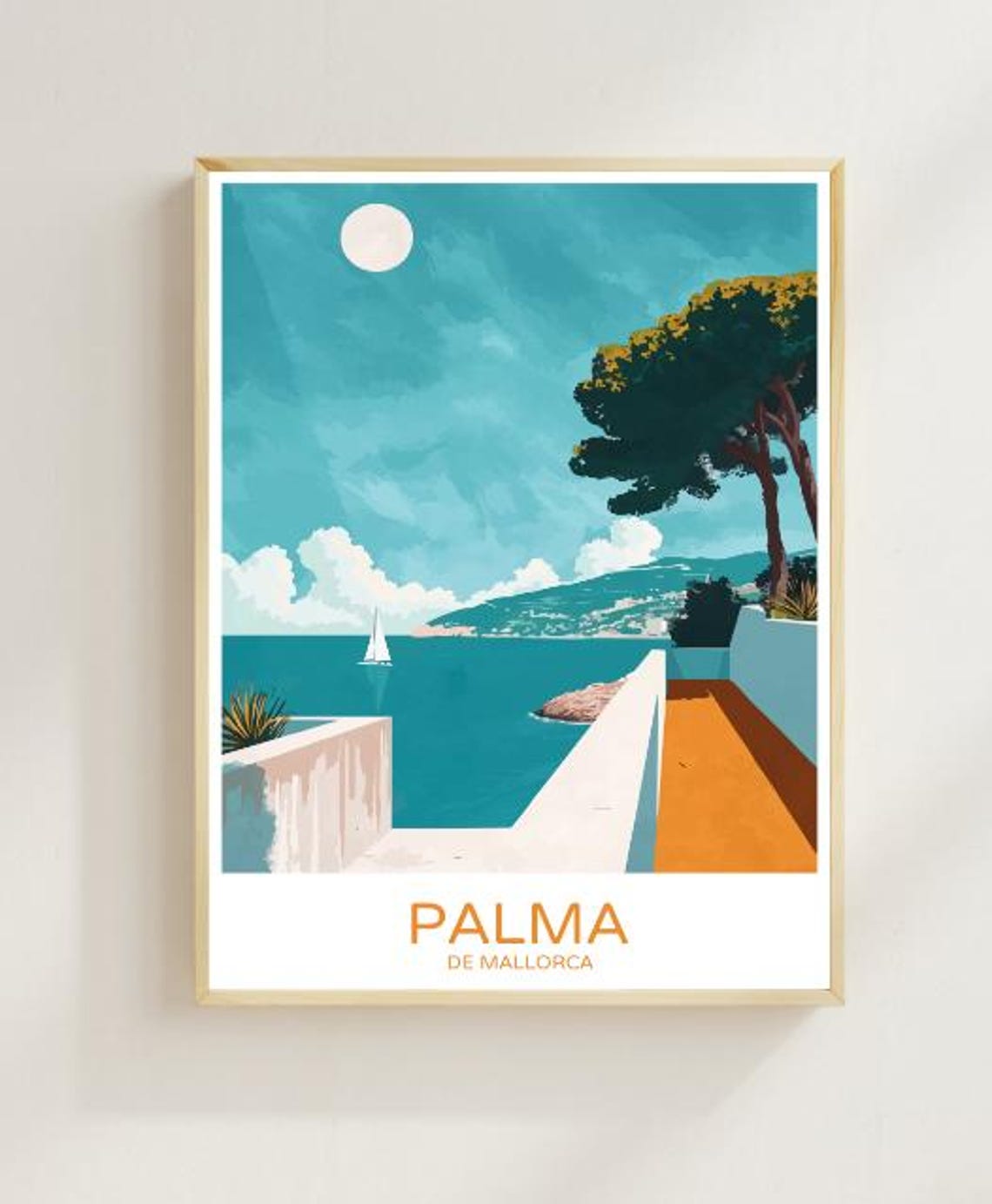 Palma De Mallorca Sailboat Terrace Mediterranean Travel Poster