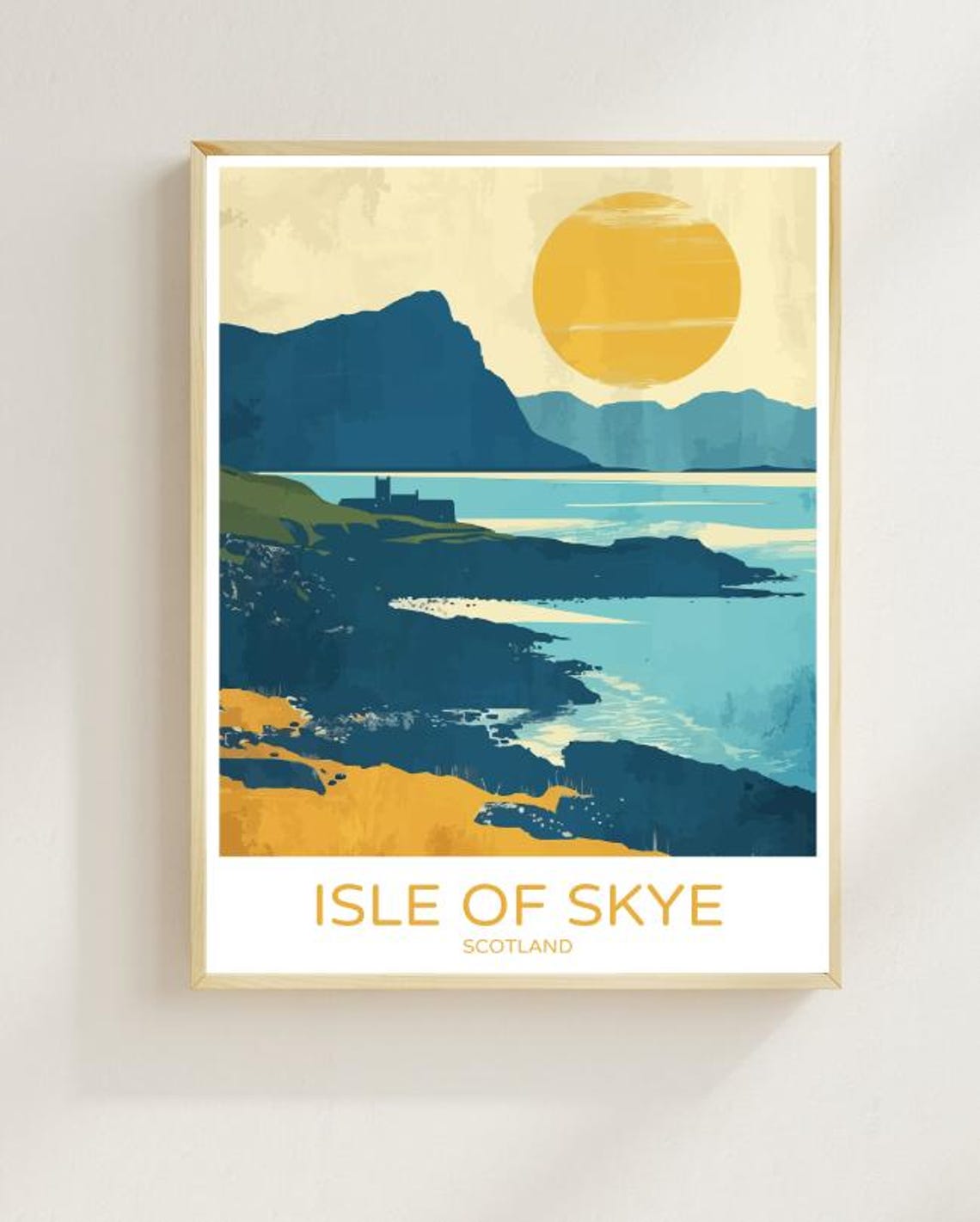 Isle Of Skye Scotland Coastal Sunset Castle Silhouette Travel Poster