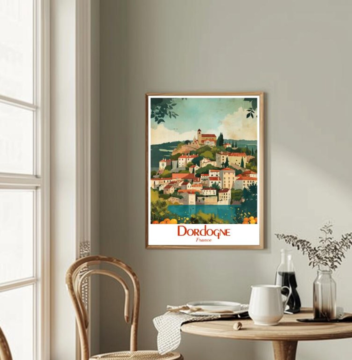 Dordogne France Hilltop Village River Bend Vintage Travel Poster - Image 2