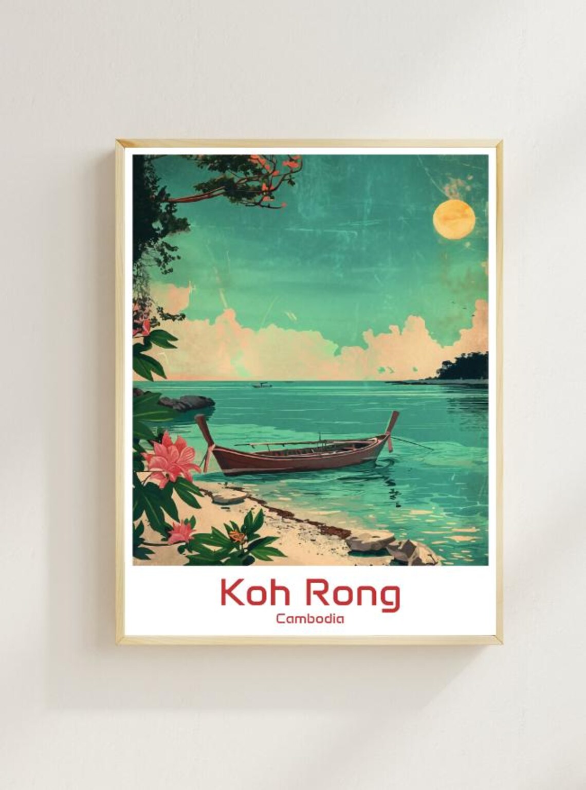Koh Rong Cambodia Longtail Boat Island Moonlight Travel Poster