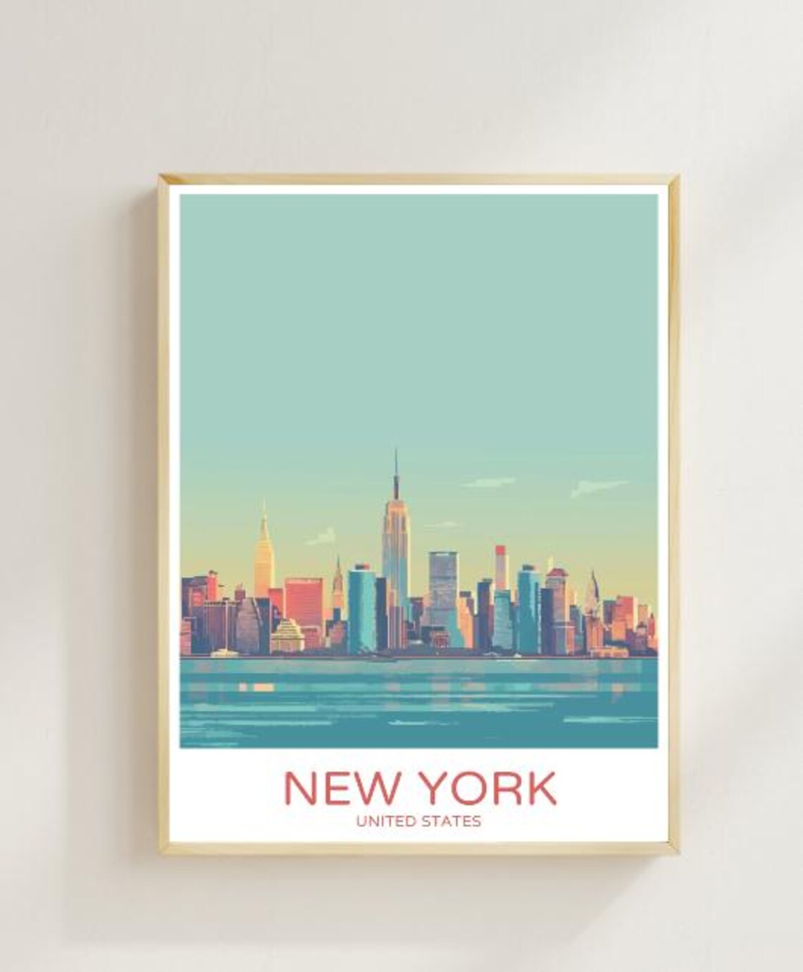 New York United States Manhattan Skyline Sunset Retro Travel Poster