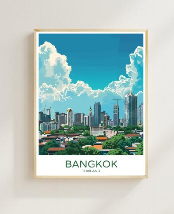 Bangkok Thailand Skyline Tropical City Modern Travel Art Poster