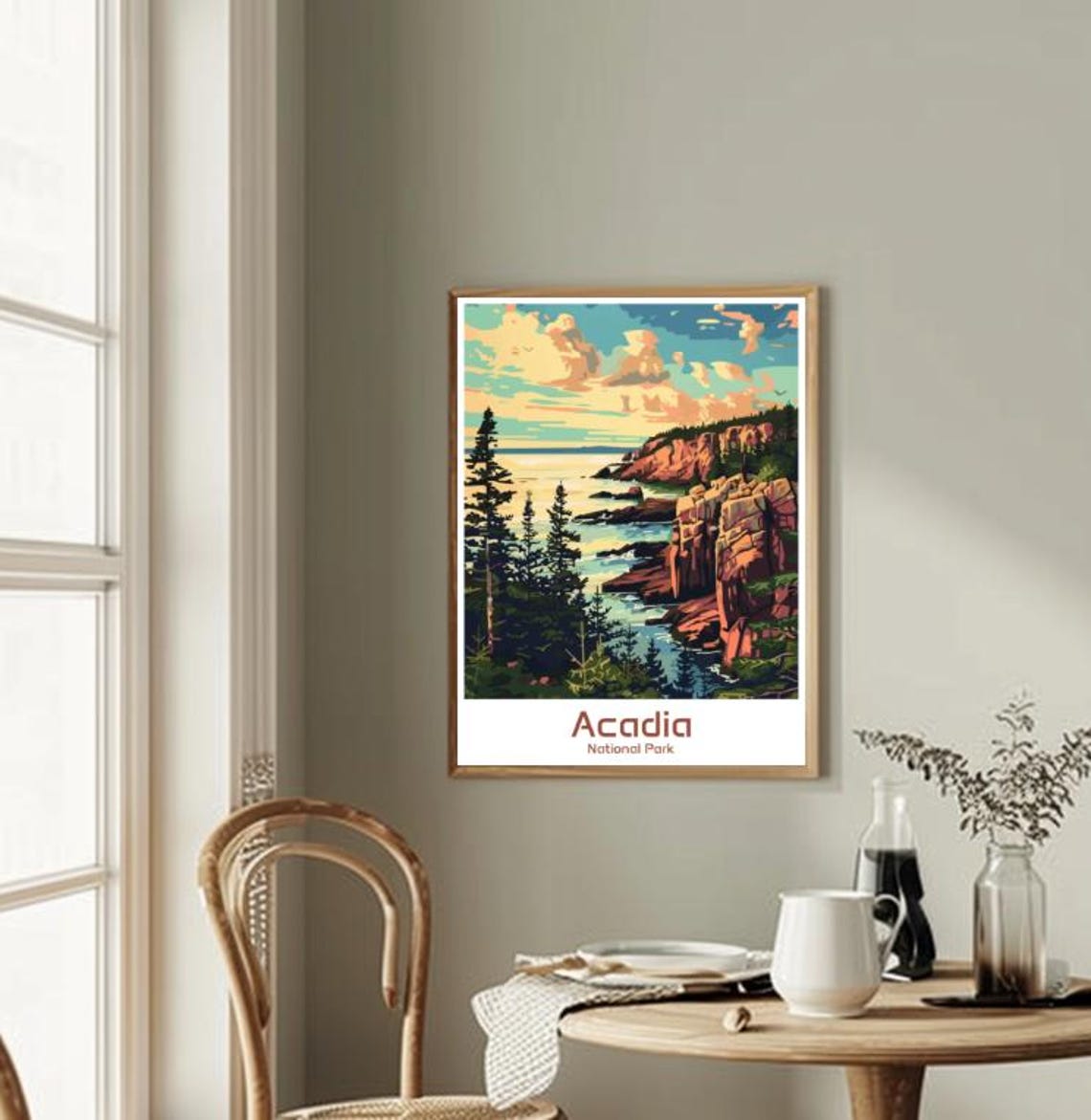 Acadia National Park Rocky Cliffs Sunset Coastal Travel Poster - Image 2