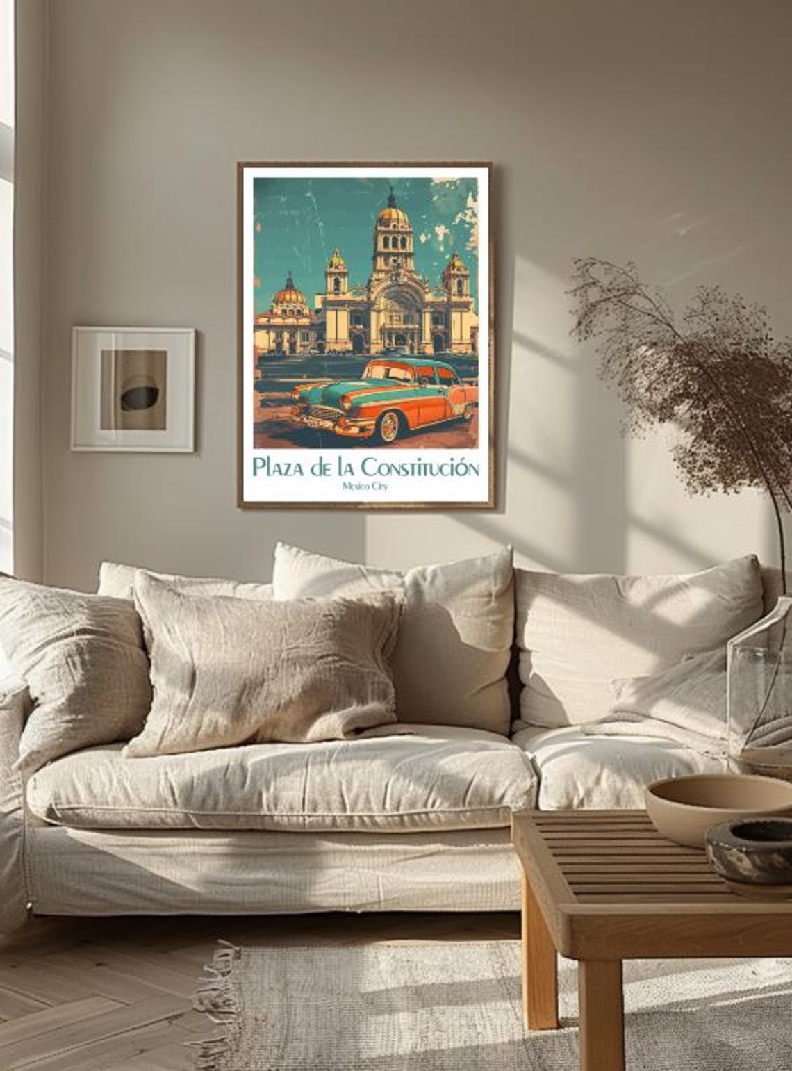 Plaza de la Constitucion Cathedral with a Classic Car Retro Poster - Image 3