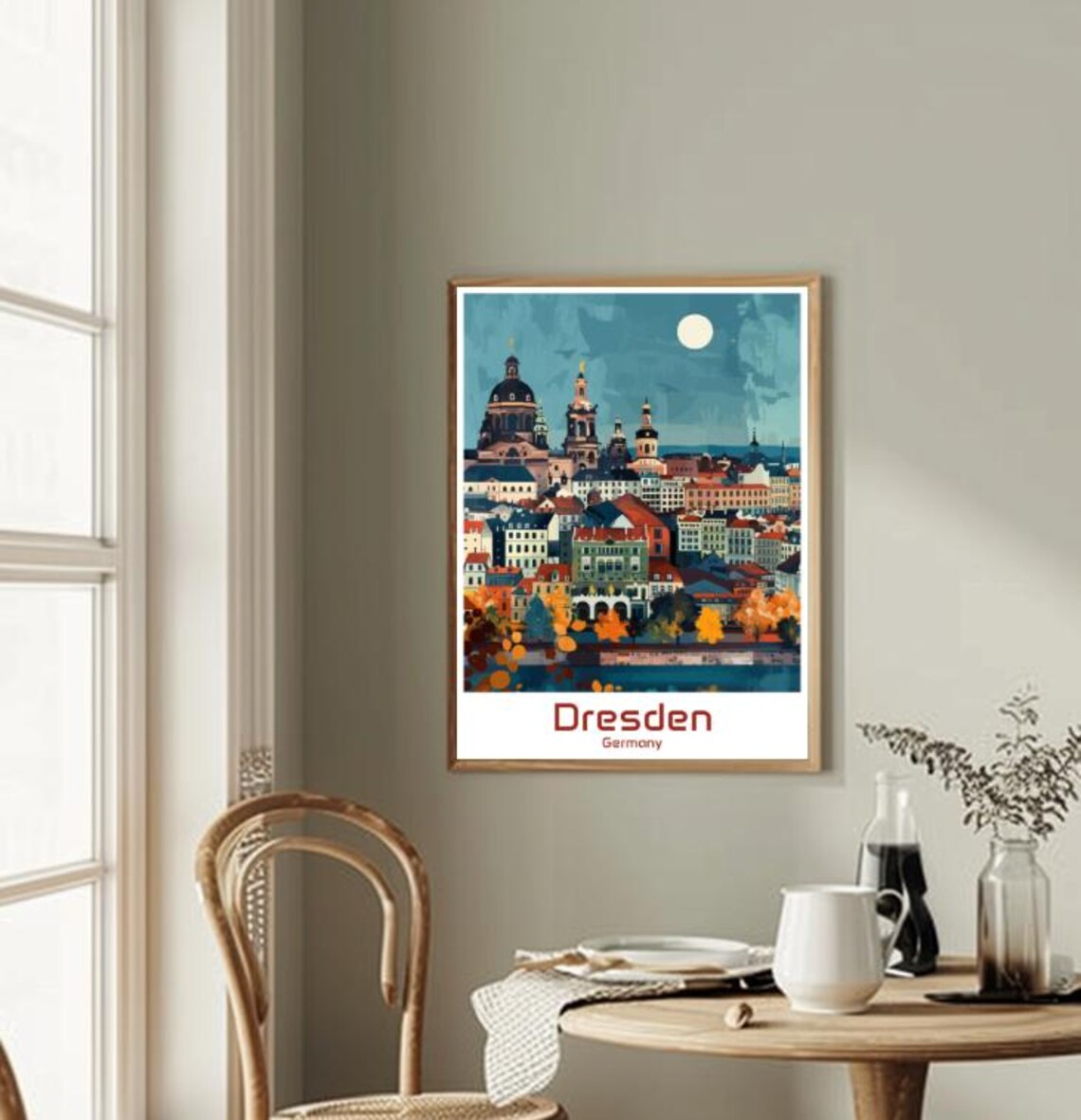Dresden Germany Baroque Skyline Moonlit River Illustrated Travel Poster - Image 2