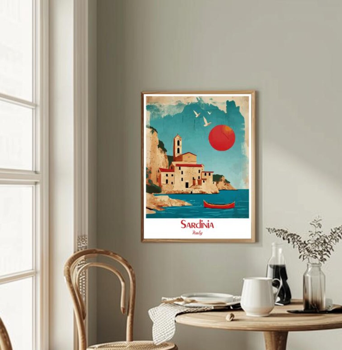 Sardinia Coastal Church Village Sunset Mediterranean Sea Poster - Image 2