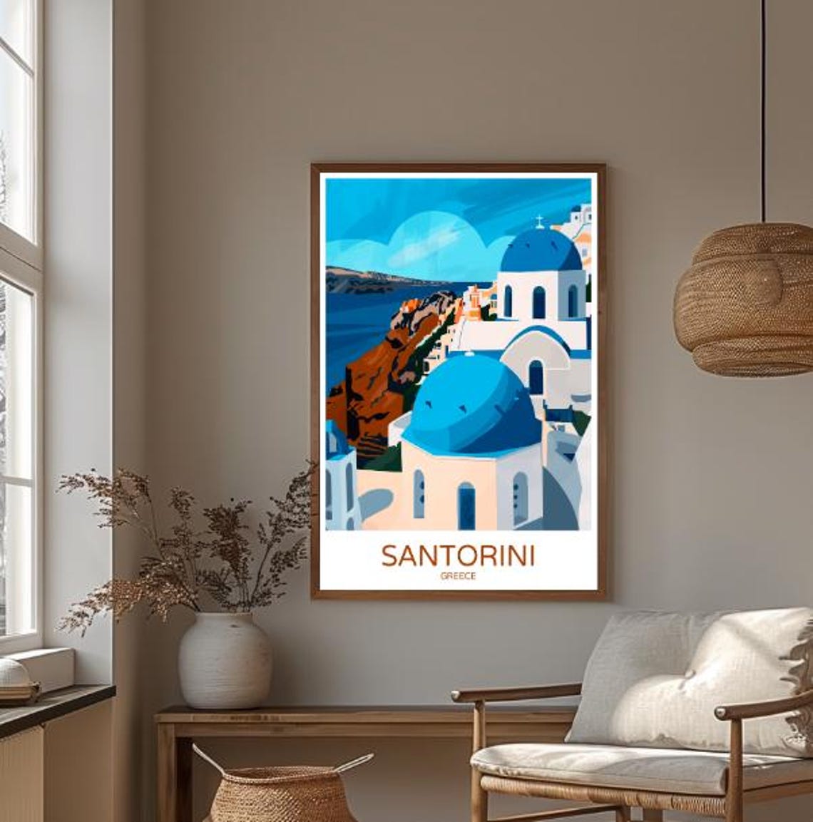 Santorini Greece Iconic Blue Domes Whitewashed Village Travel Poster - Image 3