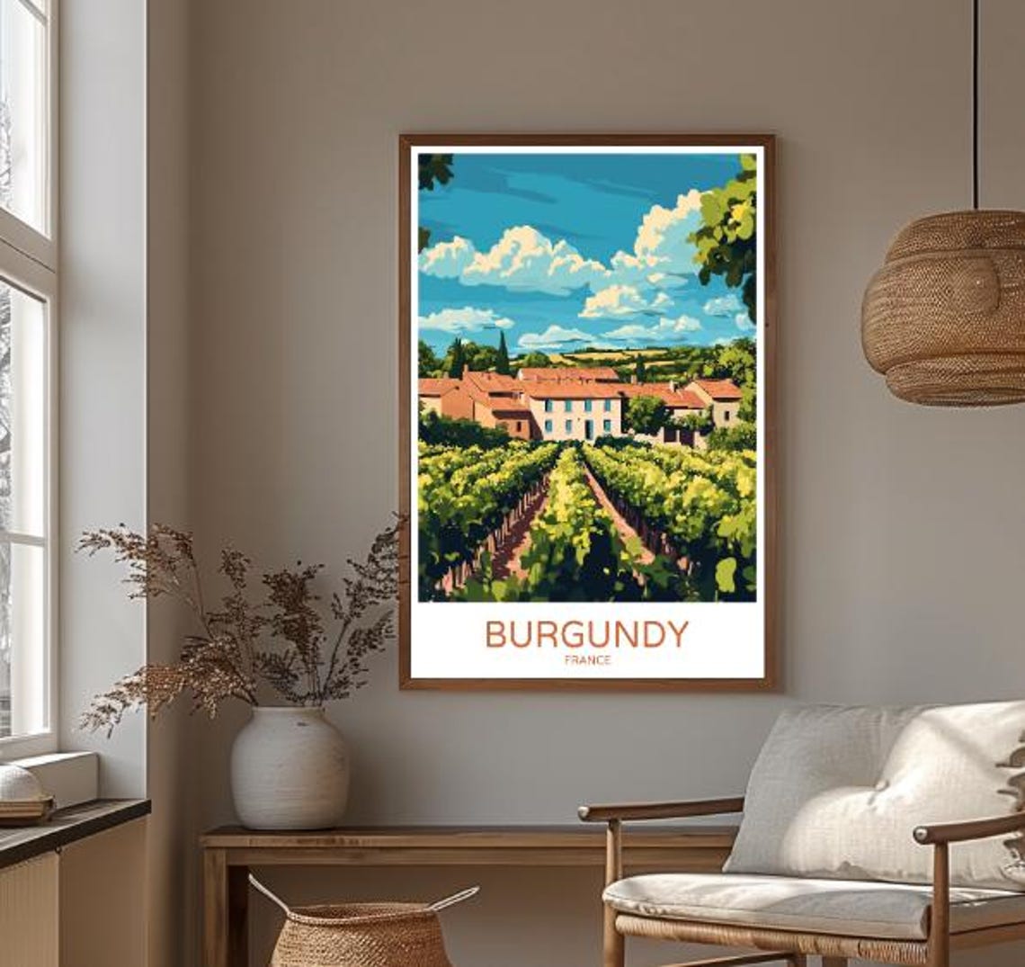 Burgundy France Travel Poster Elegant Wall Art Of Vineyards And Rolling Hills French Countryside Print Wine Region Decor Vacation Gift - Image 3
