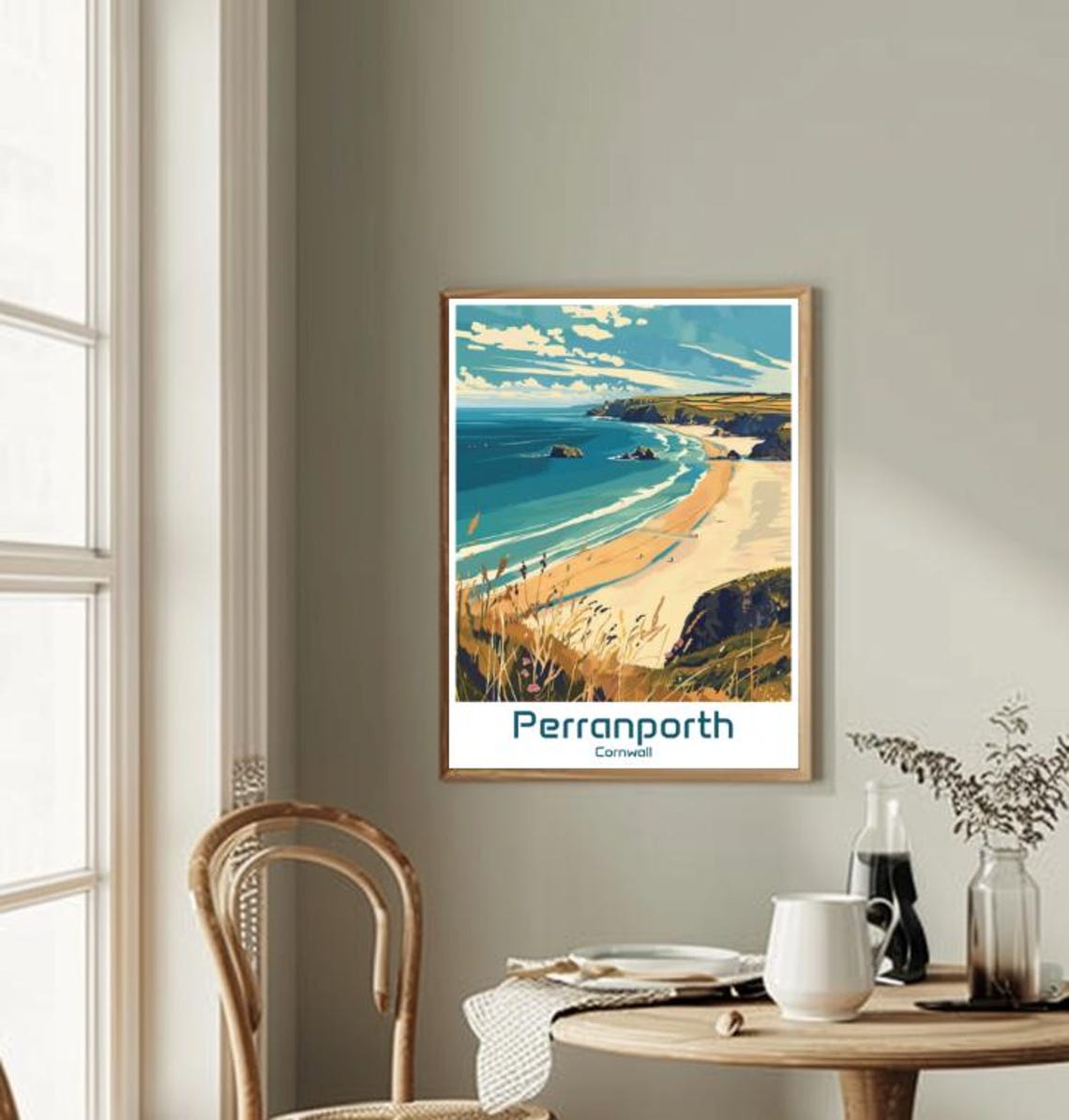 Perranporth Cornwall Sandy Beach Surf Cliffs Vintage Travel Poster - Image 2