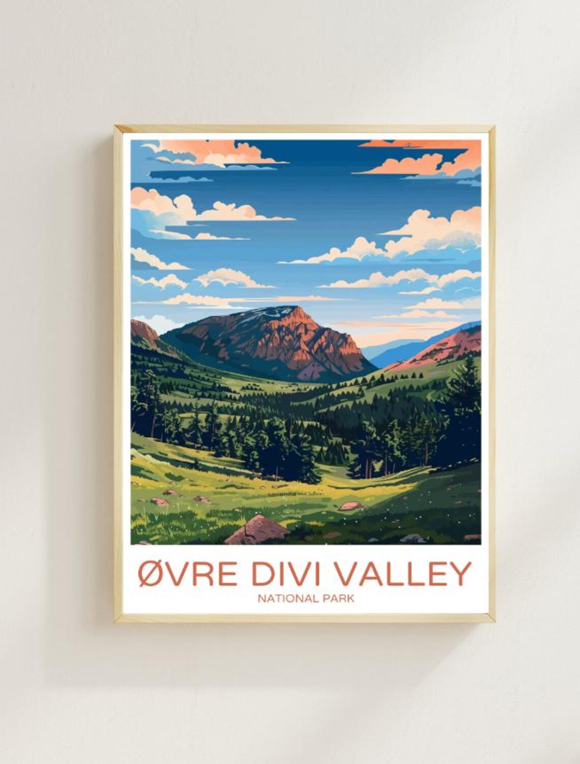 Øvre Divi Valley National Park Scenic Mountain Travel Poster