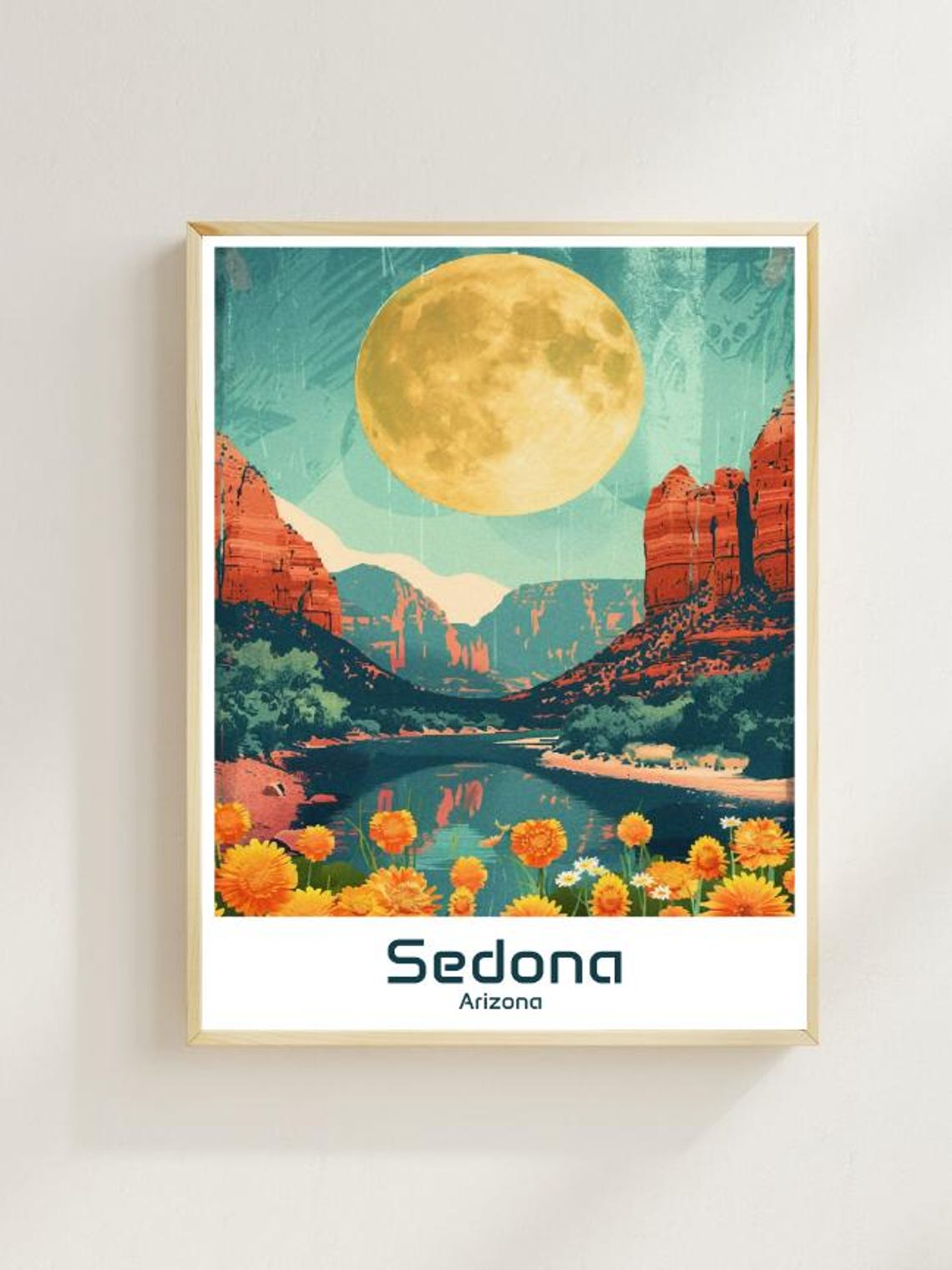 Sedona Arizona Red Rock Canyon Moonlight Desert Vintage Travel Poster