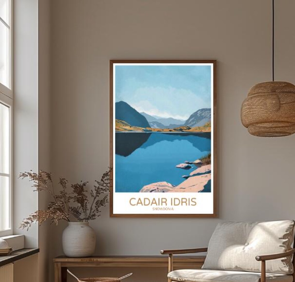 Cadair Idris Snowdonia Mountain Lake Reflection Travel Poster - Image 3