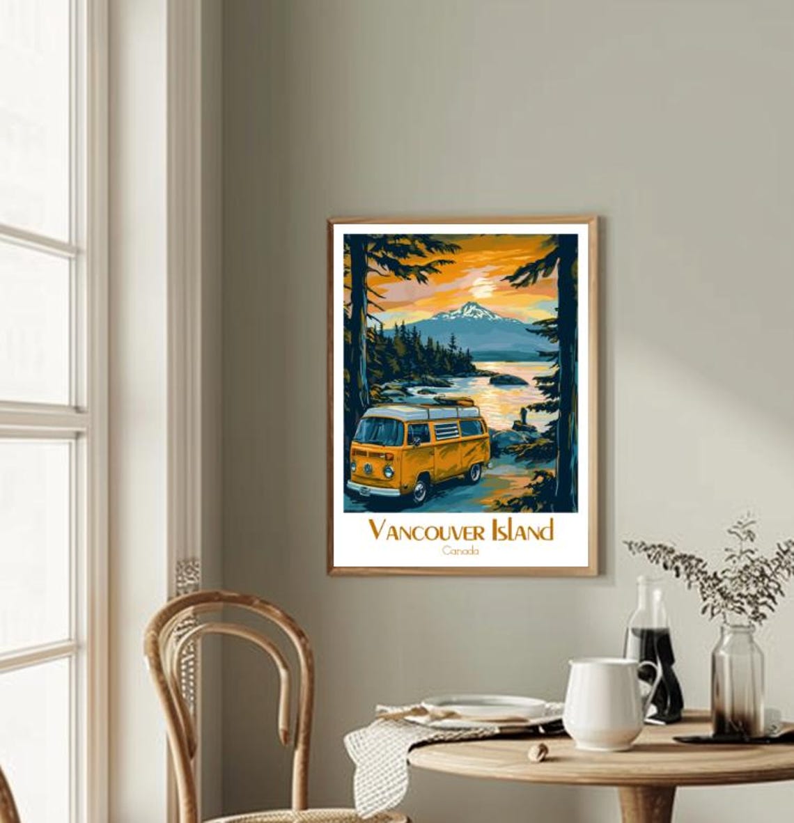 Vancouver Island Camper Van by a Mountain Lake at Sunset Poster - Image 2