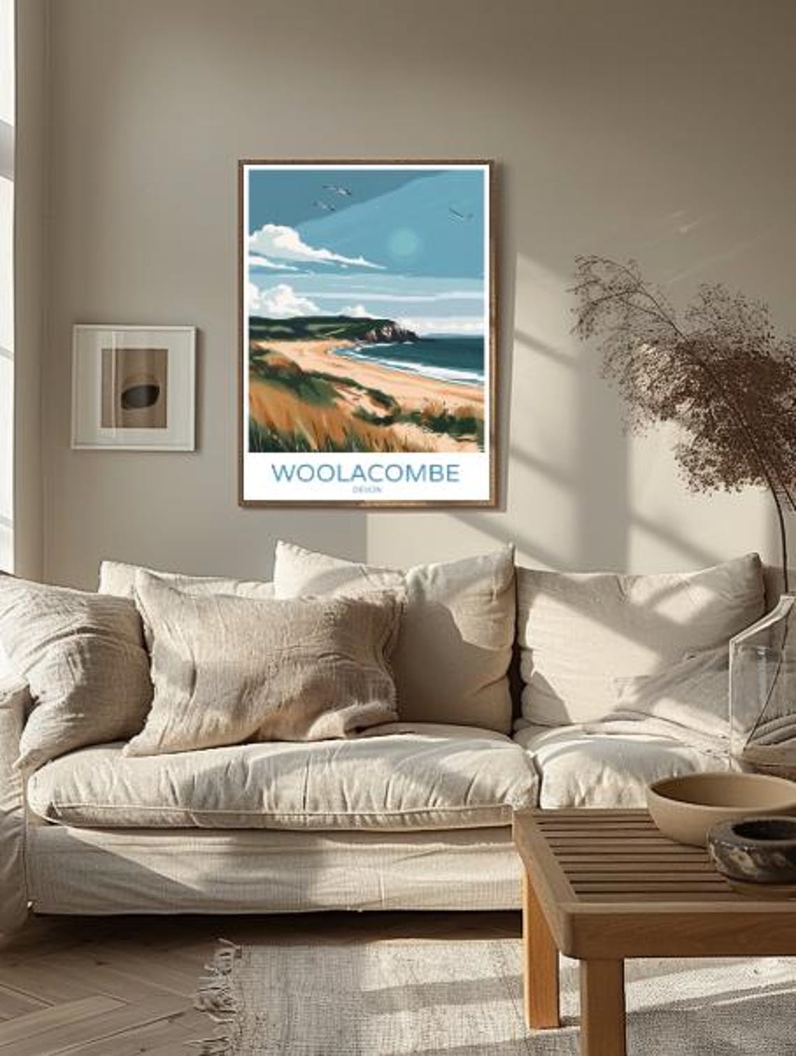 Woolacombe Devon Sandy Surf Beach Dunes Seagulls Retro Travel Poster - Image 2