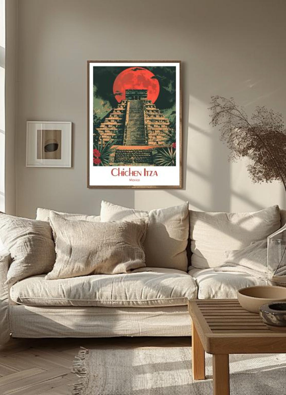 Chichen Itza Ancient Mayan Pyramid Under a Giant Red Moon Poster - Image 3