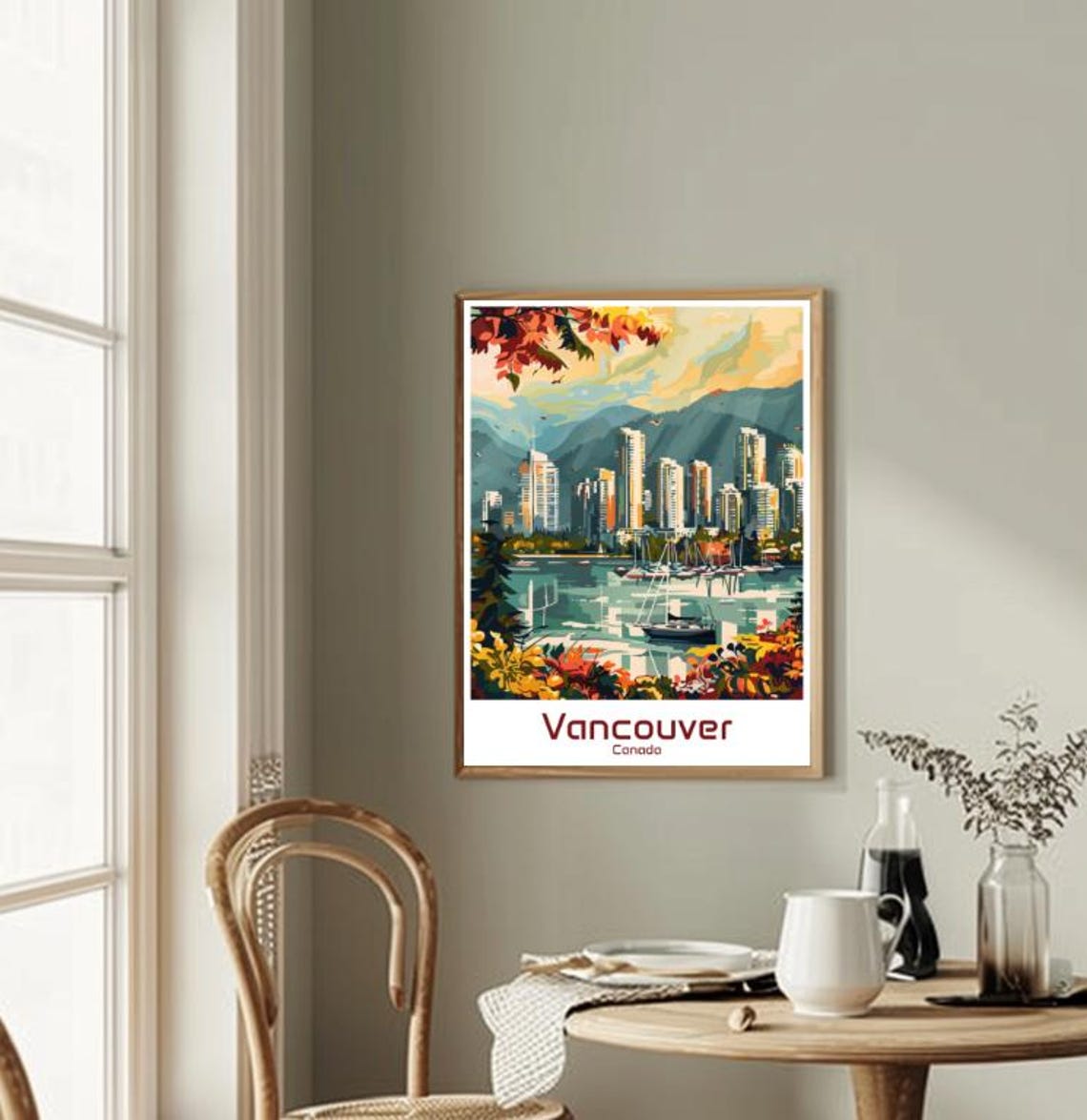 Vancouver Canada Skyline Harbor Mountain Fall Foliage Travel Poster - Image 2