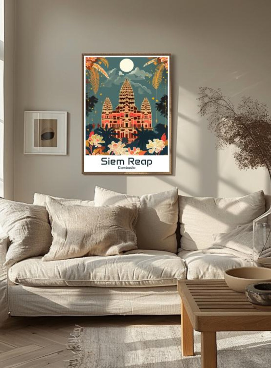 Siem Reap Cambodia Angkor Wat Temple Night Floral Travel Poster - Image 3