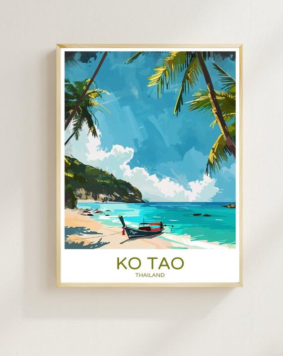 Ko Tao Travel Poster Tropical Paradise Wall Art Of Beaches Coral Reefs Thailand Travel Print Home Decor Artwork Gift