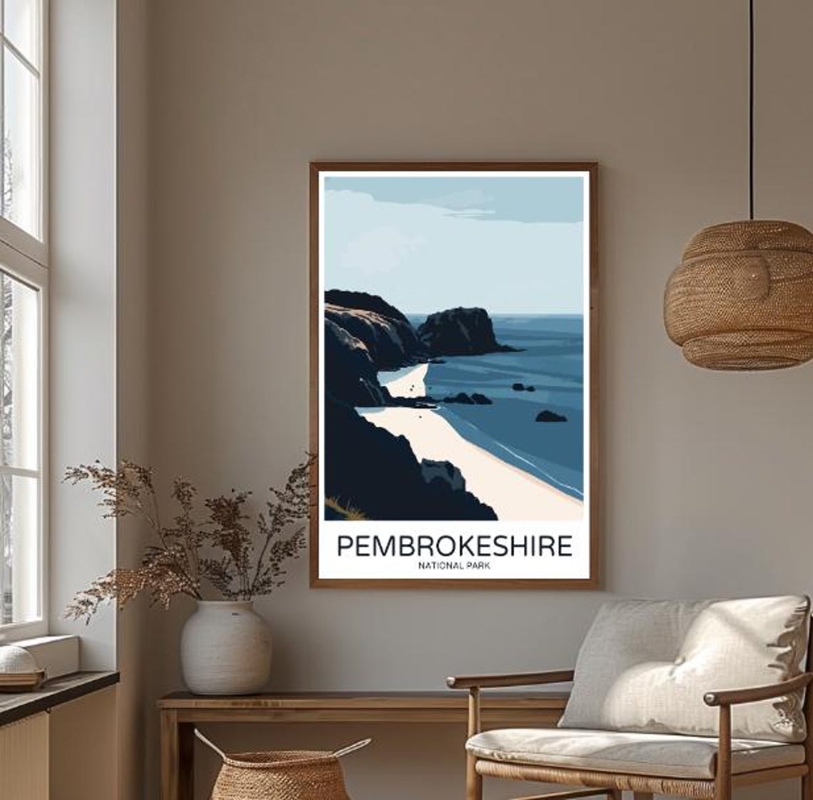 Pembrokeshire National Park Travel Poster Cliffs Beach Scene Art - Image 3