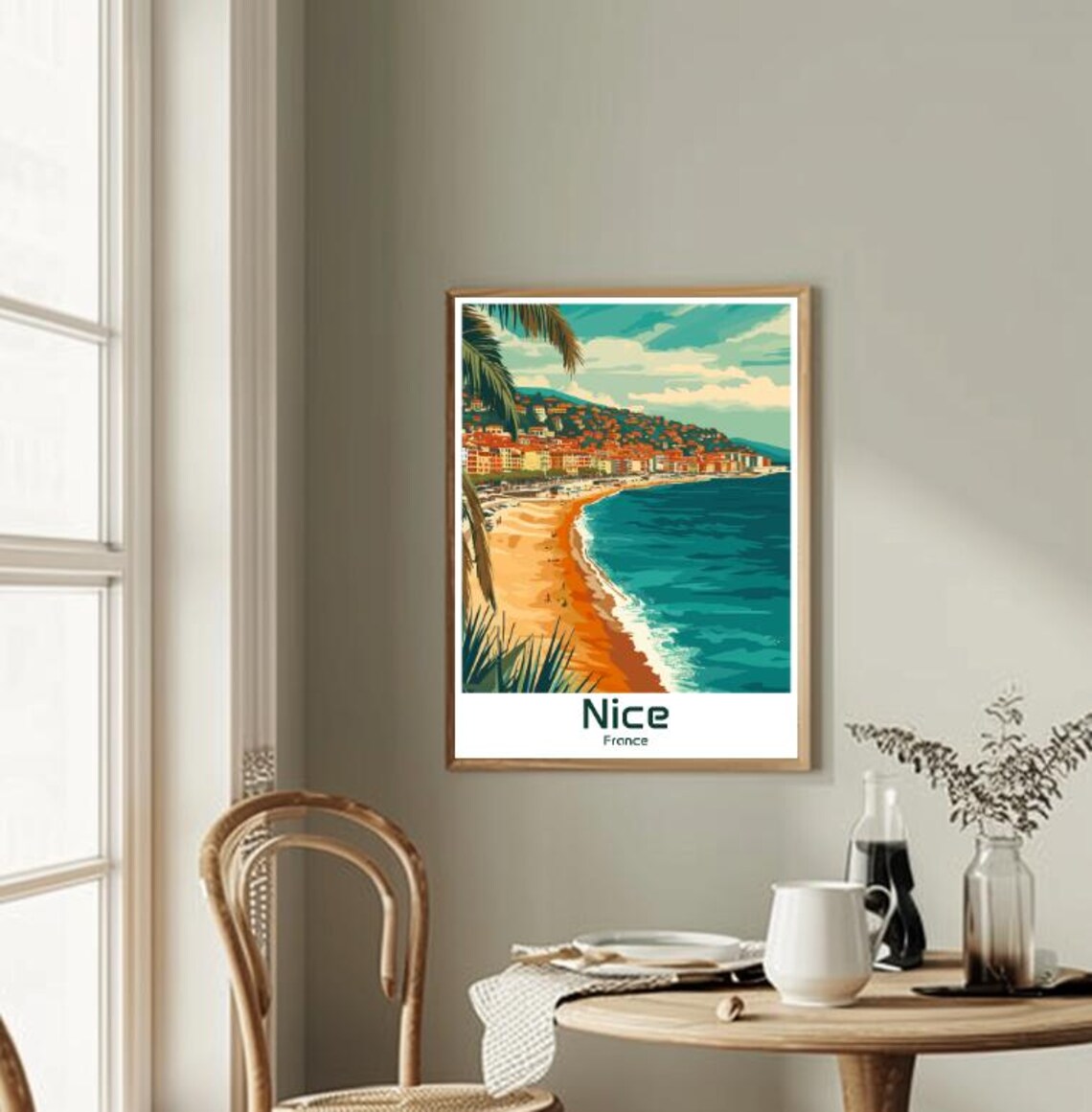 Nice France Riviera Beach Curved Coast Vintage Travel Poster - Image 2