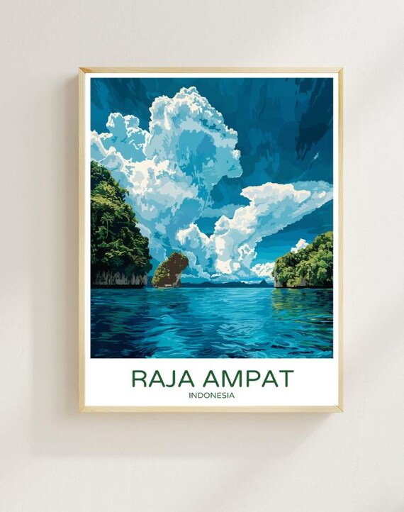 Raja Ampat Travel Poster Stunning Coral Reef Paradise Wall Art Breathtaking Indonesian Landscape Print Tropical Travel Gift