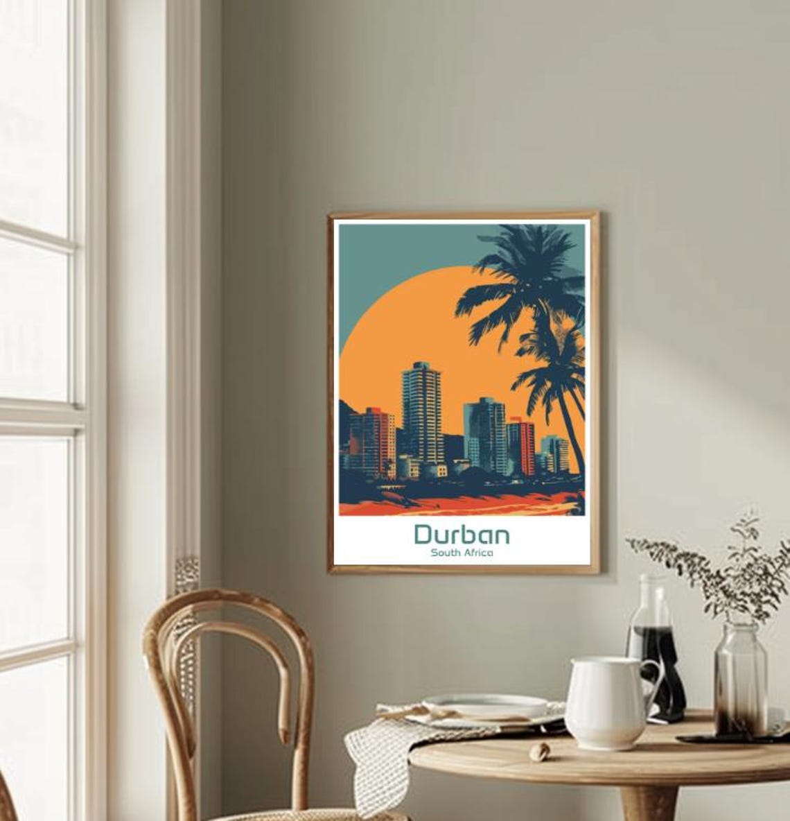 Durban South Africa Beachfront Sunset Palm Skyline Travel Poster - Image 2