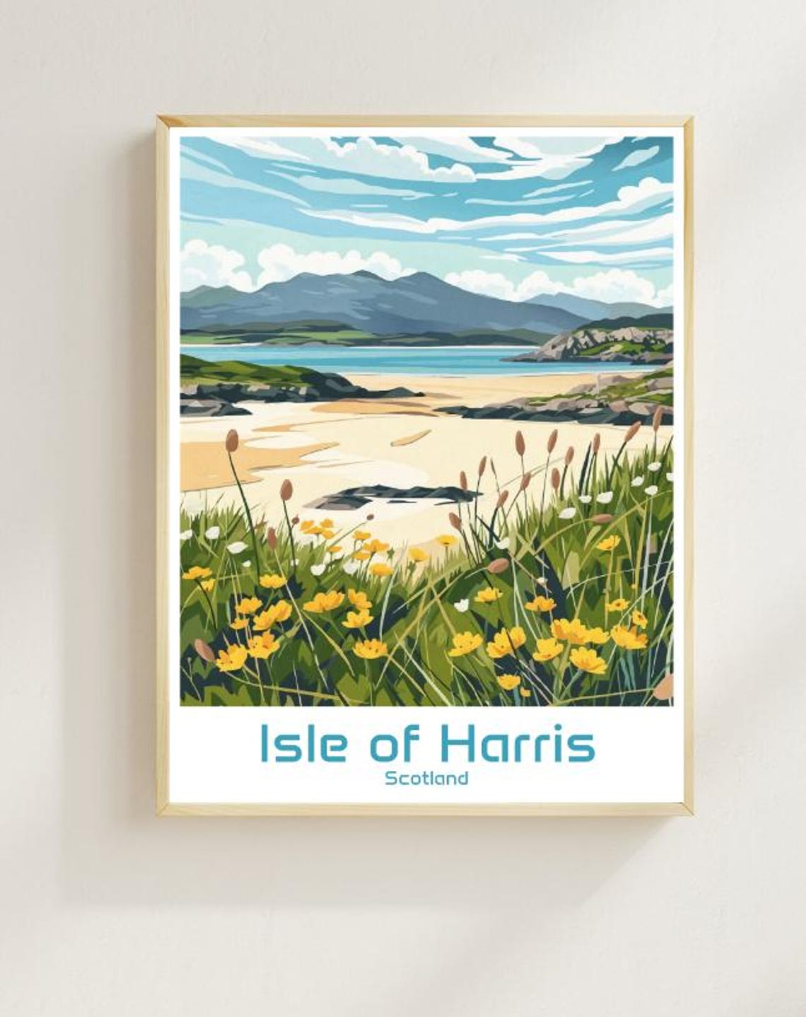 Isle Of Harris Scotland Turquoise Beach Wildflower Travel Poster
