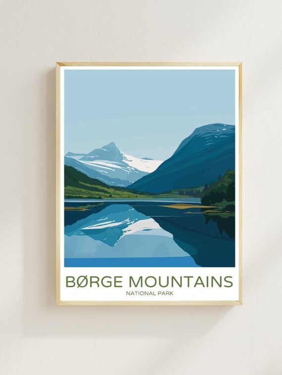 Børge Mountains National Park Norway Snowy Peak Travel Poster