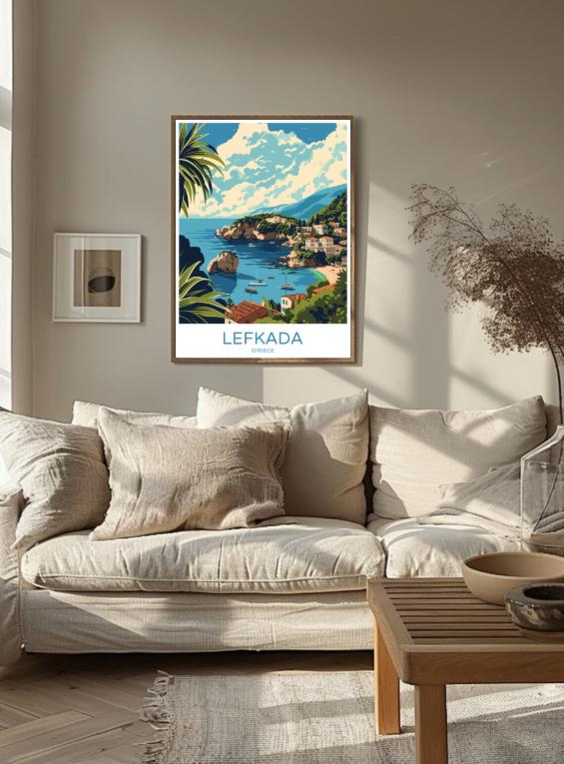 Lefkada Greece Island Coast Travel Poster Sailboats Turquoise Bay Art - Image 3