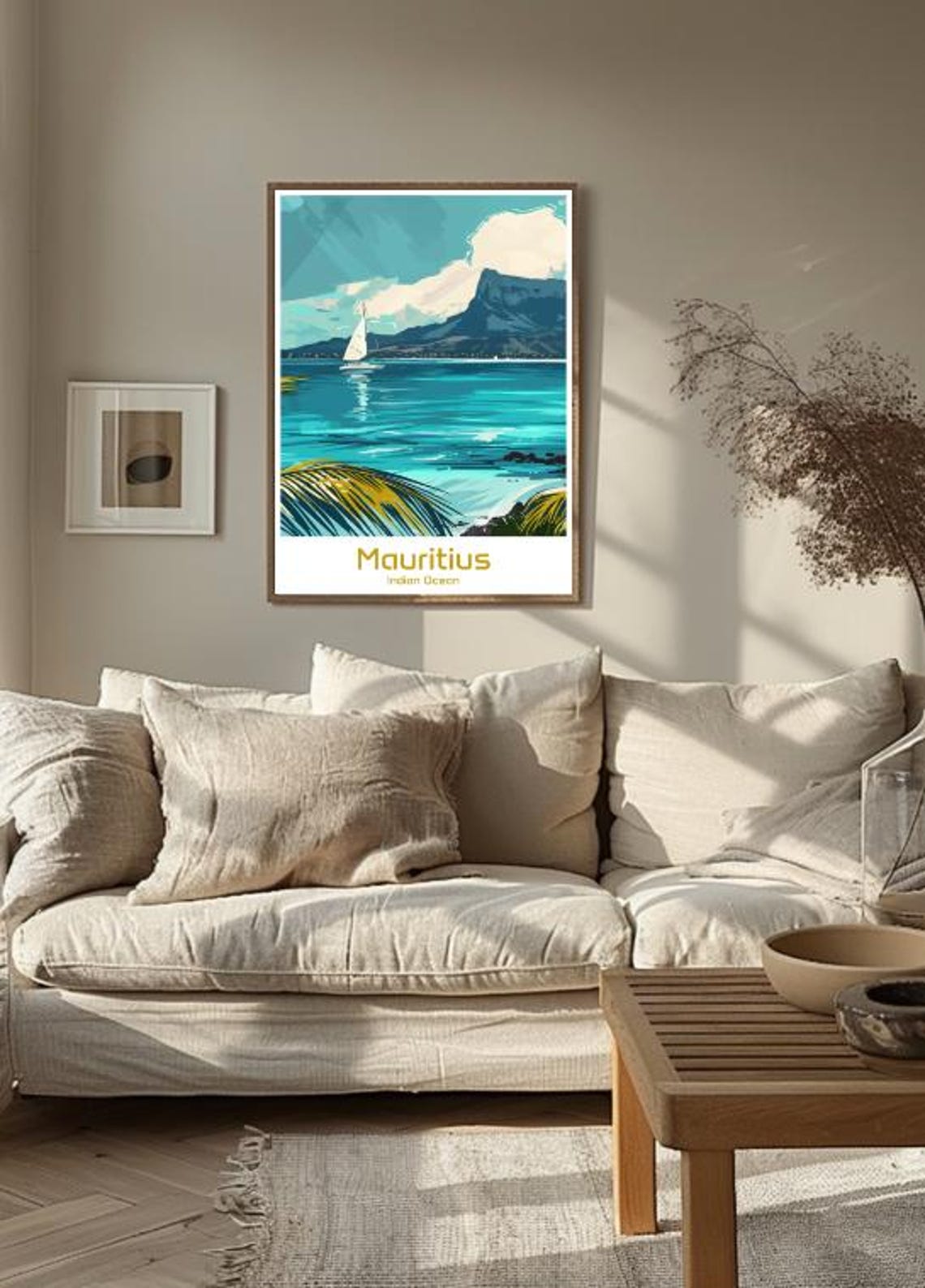 Mauritius Indian Ocean Travel Poster Tropical Sailboat Beach Scene - Image 3